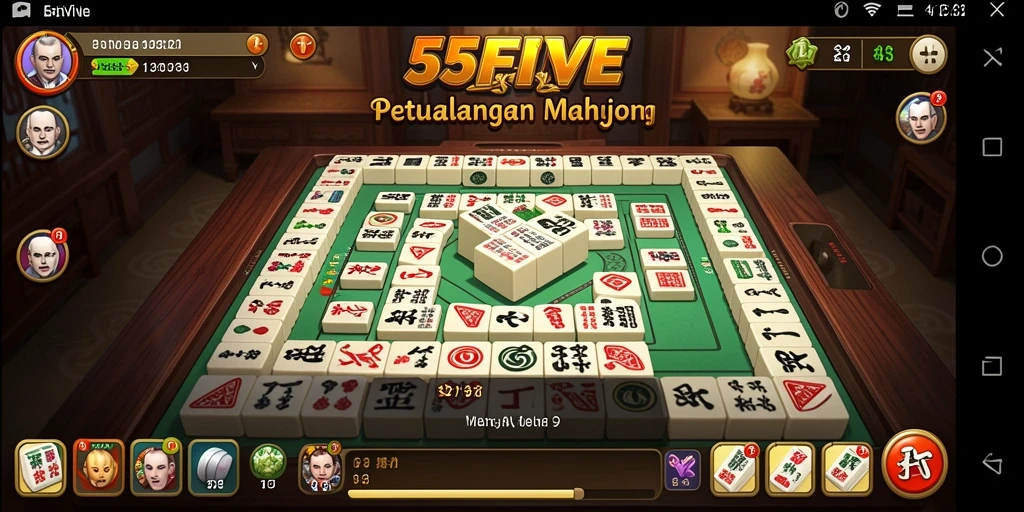 Tangkapan layar gameplay 55FIVE yang menampilkan suasana Mahjong.