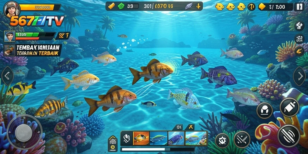 Screenshot dari gameplay 567TV menampilkan aksi menembak ikan yang seru.