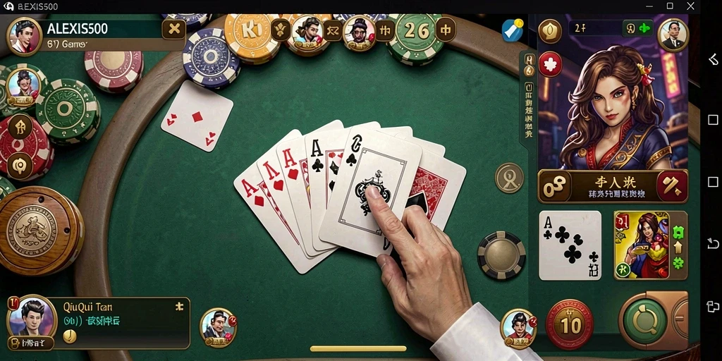 Screenshot gameplay QiuQiu ALEXIS500 dengan suasana kompetitif yang seru.