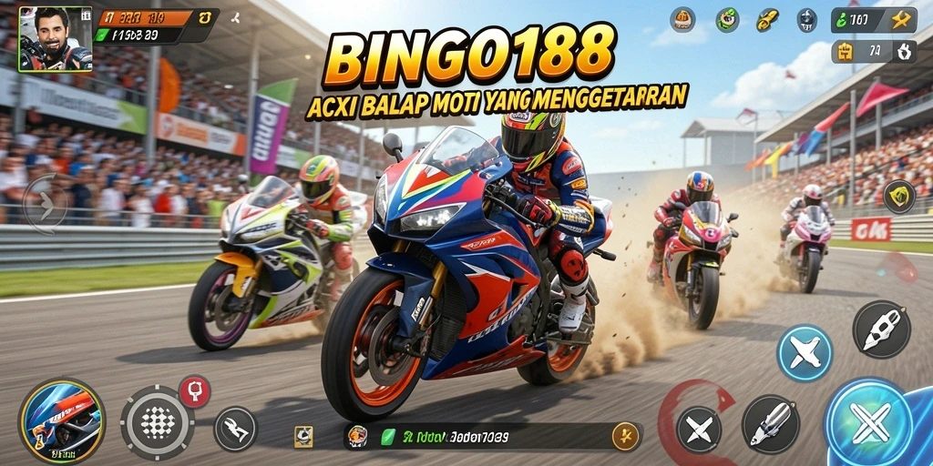 Screenshot BINGO188 menampilkan aksi balap motor yang seru.