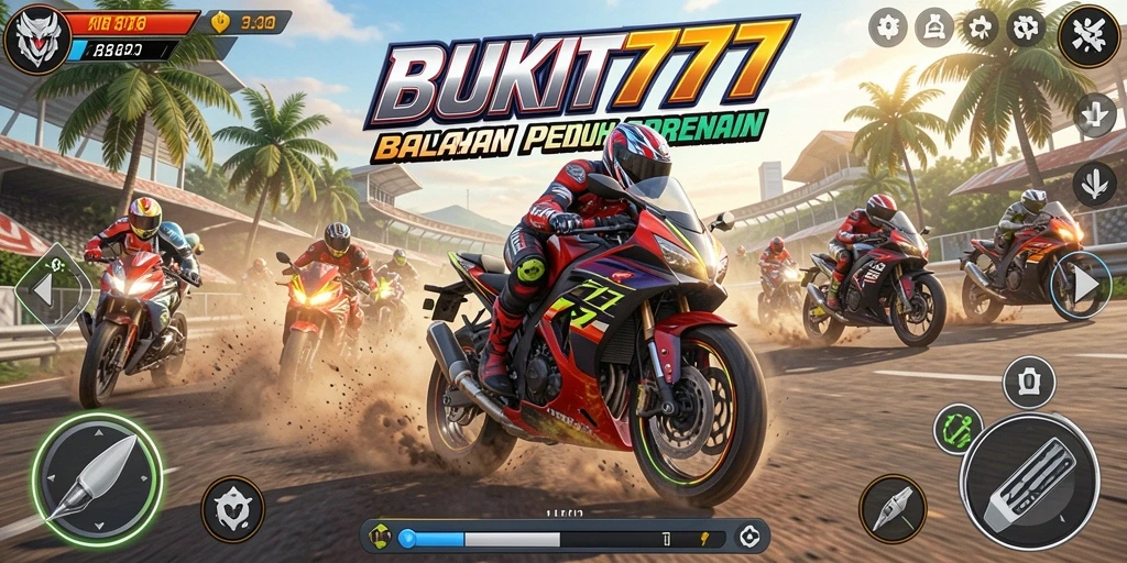 Screenshot BUKIT777 menunjukkan aksi seru balapan motor.