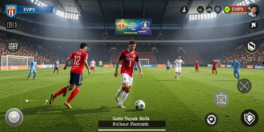 Tampilan gameplay EVIP3 yang memukau dalam pertandingan sepak bola.