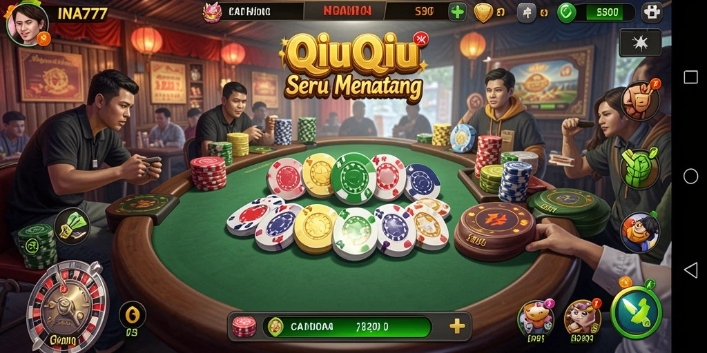 Screenshot utama INA777 menampilkan gameplay dinamis QiuQiu.