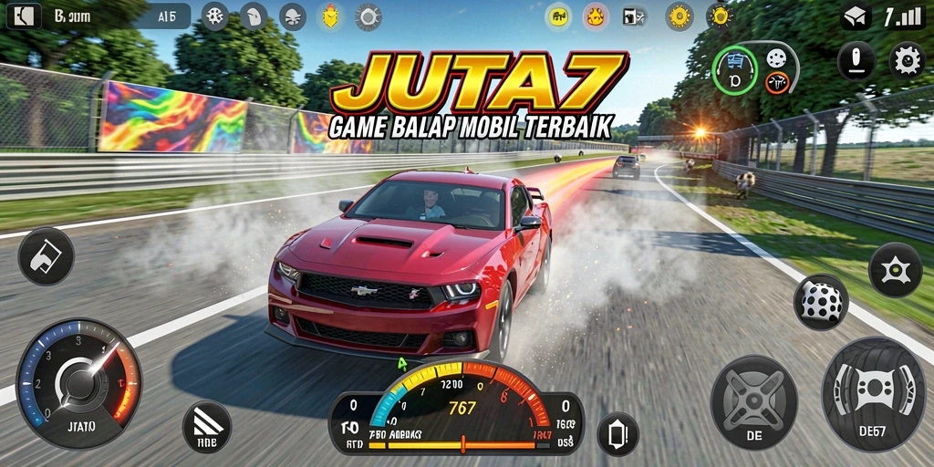 Gameplay JUTA7 menghadirkan balapan mobil yang seru dan kompetitif.