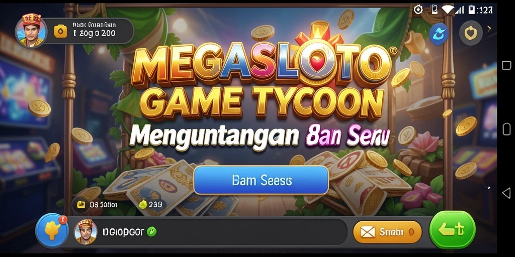 Menampilkan gameplay seru MEGASLOTO di dunia Tycoon.