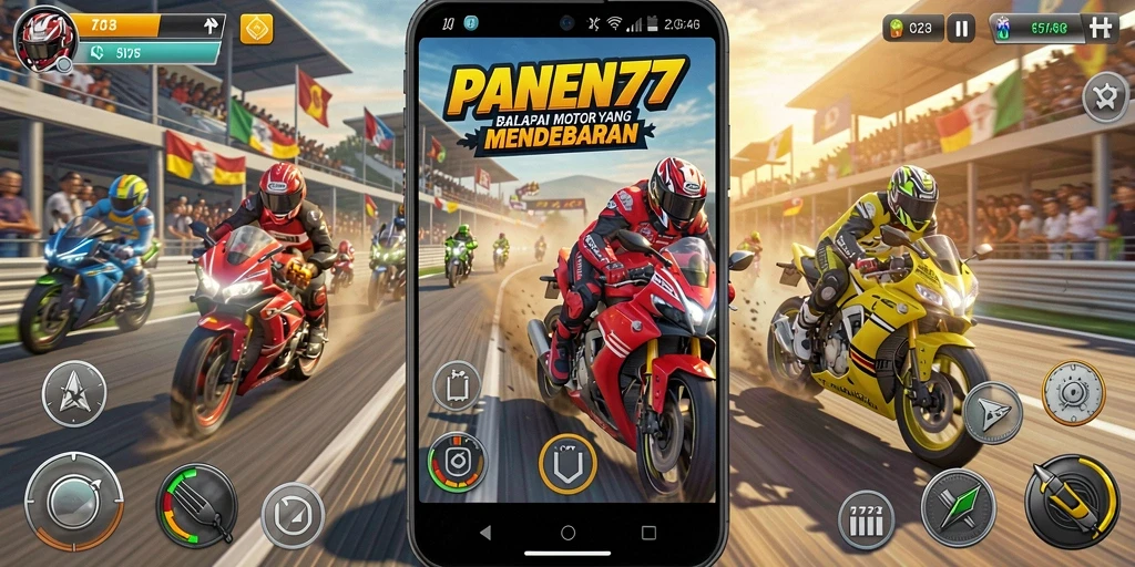 Screenshot menunjukkan aksi seru balapan motor di PANEN77.