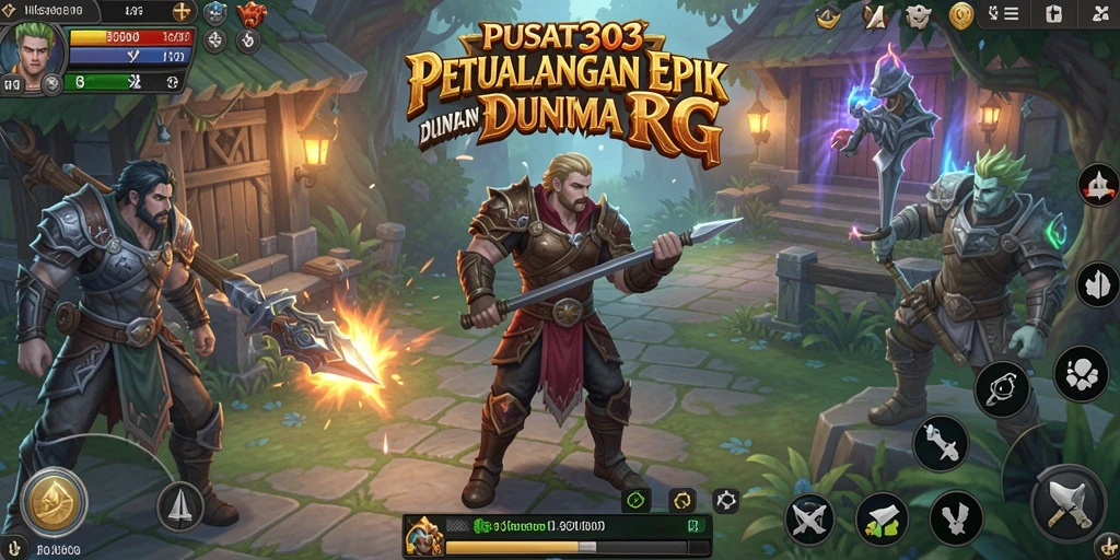 Tangkapan layar PUSAT303 menunjukkan pertempuran epik dalam dunia RPG yang luas.