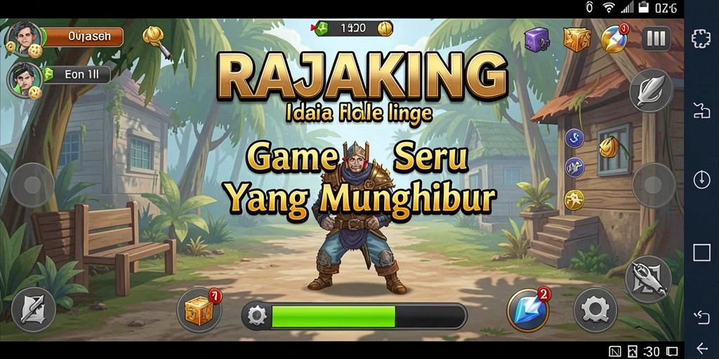 Tampilan gameplay RAJAKING dengan visual menarik dan karakter unik.