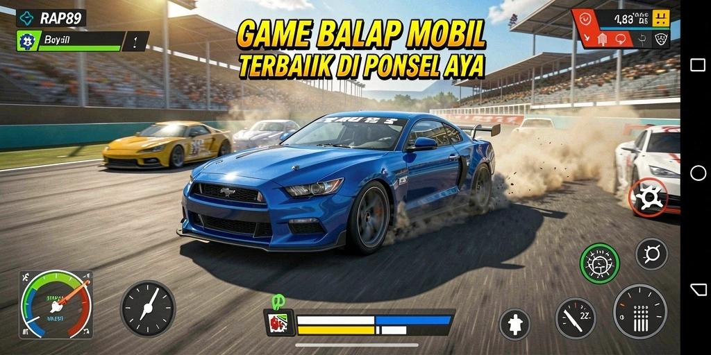 Tampilan gameplay seru dalam RAP89 saat balapan di trek yang menantang.