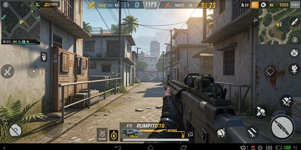 Tampilan gameplay RUMPITOTO yang mendebarkan saat pertempuran FPS.