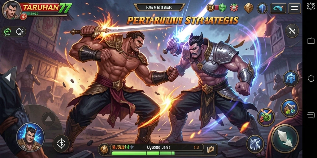 Screenshot gameplay TARUHAN77 yang menampilkan pertarungan seru dan karakter yang beragam.
