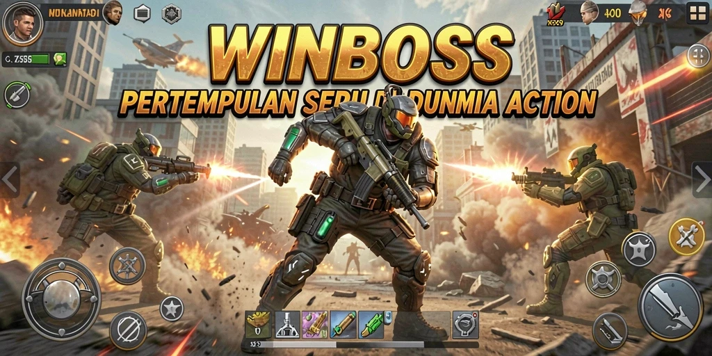 Screenshot gameplay WINBOSS menampilkan aksi pertempuran yang mendebarkan.